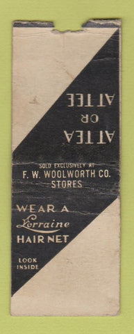 Matchbook Cover - FW Woolworth Store Loraine Hair New WORN girlie BOBTAIL