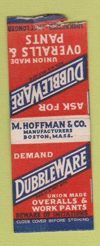 Matchbook Cover - Dubble Ware Worth Clothes Overalls M Hoffman Boston MA BOBTAIL