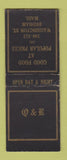 Matchbook Cover - Q&E Foods Restaurant Dedham MA WEAR BOBTAIL