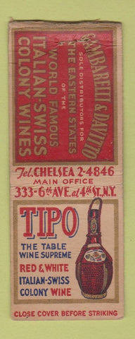 Matchbook Cover - Tipo Table Wine New York City Italian WEAR BOBTAIL