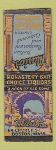 Matchbook Cover - Mario's Boston MA Italian Pizza WORN BOBTAIL