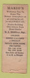 Matchbook Cover - Mario's Boston MA Italian Pizza WORN BOBTAIL