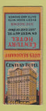 Matchbook Cover - Century Hotel New York City BOBTAIL