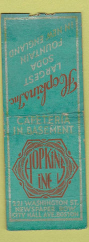 Matchbook Cover - Hopkins Soda Fountain Boston MA WORN BOBTAIL
