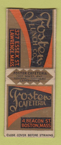Matchbook Cover - Foster Lunch Lawrence MA Boston WORN BOBTAIL