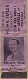 Matchbook Cover - William Taylor Court Appeals Tulsa OK WORN TAPED