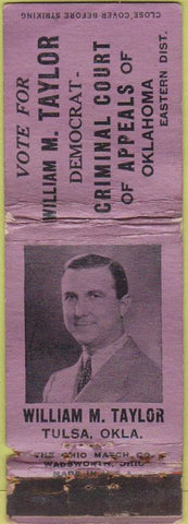 Matchbook Cover - William Taylor Court Appeals Tulsa OK WORN TAPED