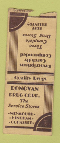 Matchbook Cover - Donovan Drug Weymouth Hingham Cohasset MA WEAR BOBTAIL