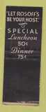 Matchbook Cover - Rosoff's Restaurant Boston MA BOBTAIL