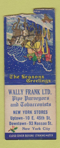Matchbook Cover - Wally Frank Pipe Tobacco New York City Christmas WEAR BOBTAIL