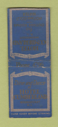Matchbook Cover - Hotel Cumberland Woonsocket RI WEAR BOBTAIL