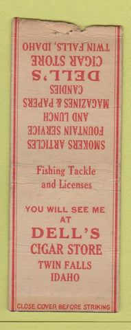 Matchbook Cover - Dell's Cigar Store Twin Falls ID WORN BOBTAIL