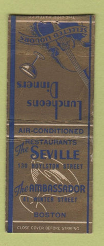Matchbook Cover - The Seville Restaurant Ambassador Boston MA BOBTAIL