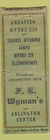 Matchbook Cover - FE Wyman's Arlington Center MA? POOR BOBTAIL