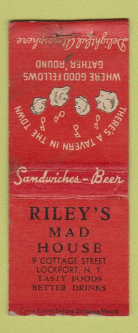 Matchbook Cover - Riley's Mad House Lockport NY WORN BOBTAIL