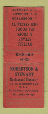 Matchbook Cover Robertson Stewart Restaurant New York City UNION QUALITY BOBTAIL