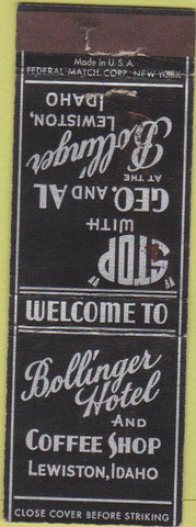 Matchbook Cover - Bollinger Hotel Coffee Lewiston ID Federal CREASES