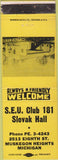 Matchbook Cover - SEU Slovak Hall Muskegon Heights MI