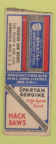 Matchbook Cover - Spartan Hack Saws Springfield MA BOBTAIL