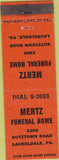 Matchbook Cover - Mertz Funeral Home Laureldale PA