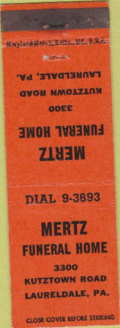 Matchbook Cover - Mertz Funeral Home Laureldale PA