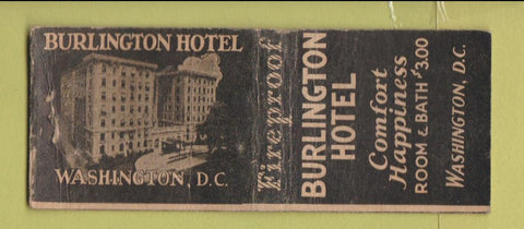 Matchbook Cover - Burlington Hotel Washington DC WEAR BOBTAIL