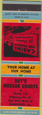 Matchbook Cover - Day's Modern Courts Hammond LA