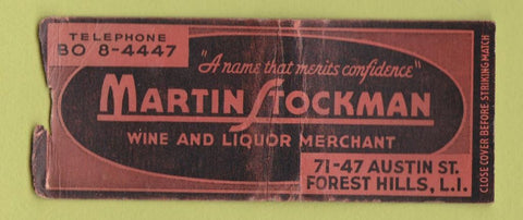 Matchbook Cover - Martin Stockman Liquor Forest Hills LI NY WEAR BOBTAIL