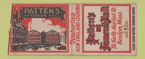 Matchbook Cover - Patten's at Faneuil Hall Boston MA WEAR BOBTAIL