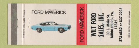 Matchbook Cover - Wilt Ford Sales Maverick Middleburg PA