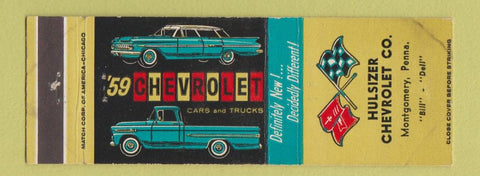 Matchbook Cover - 1959 Chevrolet Hulsizer Montomgery PA WORN