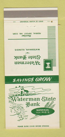 Matchbook Cover - Waterman State Bank IL 30 Strike