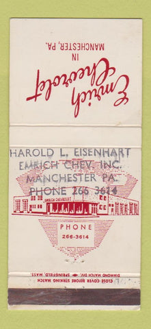 Matchbook Cover - Emrich Chevrolet Manchester PA STAMPED 30 Strike