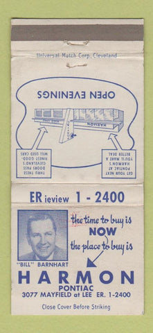 Matchbook Cover - Harmon Pontiac Cleveland OH WEAR 30 Strike