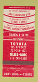 Matchbook Cover Toyota Oldsmobile AMC Carlisle West Lawn Selinsgrove 30 Strike