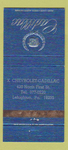 Matchbook Cover - K Chevrolet Cadillac Lehighton PA WEAR 30 Strike