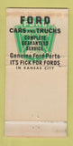 Matchbook Cover - Rudy Fick Ford Kansas City MO 30 Strike