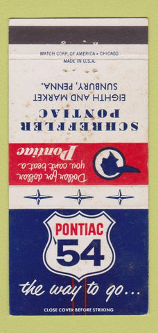Matchbook Cover - 1954 Pontiac Schreffler Sunbury PA WORN 30 Strike