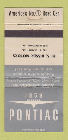 Matchbook Cover - 1959 Pontiac Risser Elizabethtown PA Silvermist WEAR 30 Strike
