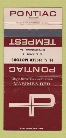 Matchbook Cover - Risser Pontiac Elizabethtown PA Marimba Red 30 Strike