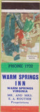 Matchbook Cover - Warm Springs Inn Warm Springs VA