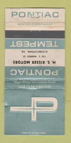 Matchbook Cover - Risser Pontiac Elizabethtown PA Aquamarine WORN 30 Strike