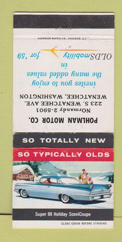 Matchbook Cover - 1959 Oldsmobile Super 88 Wenatchee WA WEAR 30 Strike