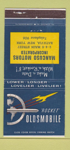 Matchbook Cover Oldsmobile Rocket Mancuso Batavia NY low phone # WEAR 30 Strike