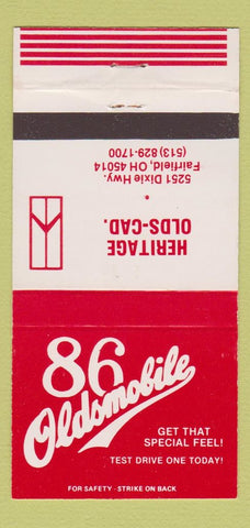 Matchbook Cover - 1986 Oldsmobile Heritage Cadillac Fairfield OH 30 Strike