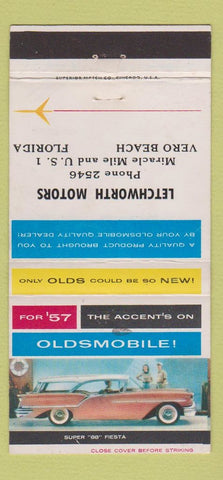 Matchbook Cover - 1957 Oldsmobile Fiesta Letchworth Vero Beach FL 30 Strike