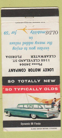 Matchbook Cover - 1959 Oldsmobile Lokey Clearwater FL WEAR Fiesta 30 Strike