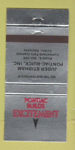 Matchbook Cover - Juder Stidham Pontiac Buick Corbin KY 30 Strike