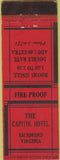Matchbook Cover - Capitol Hotel Richmond VA Federal