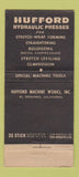 Matchbook Cover - Hufford Hydraulics Machine Works El Segundo CA WEAR 30 Stick